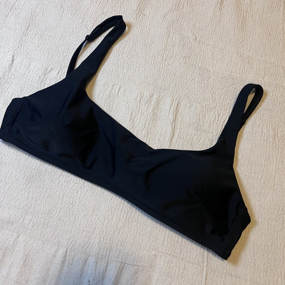 Aerie Scoop‎ Bikini Swim Top Women's Size LG Black Tie Back Bandeau Tie Back